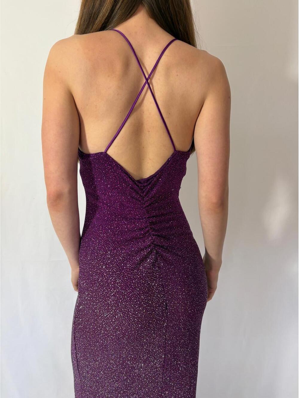 Urban Girl Nites Purple Gradient Glittery Open Back Evening Gown - Picture 5 of 8